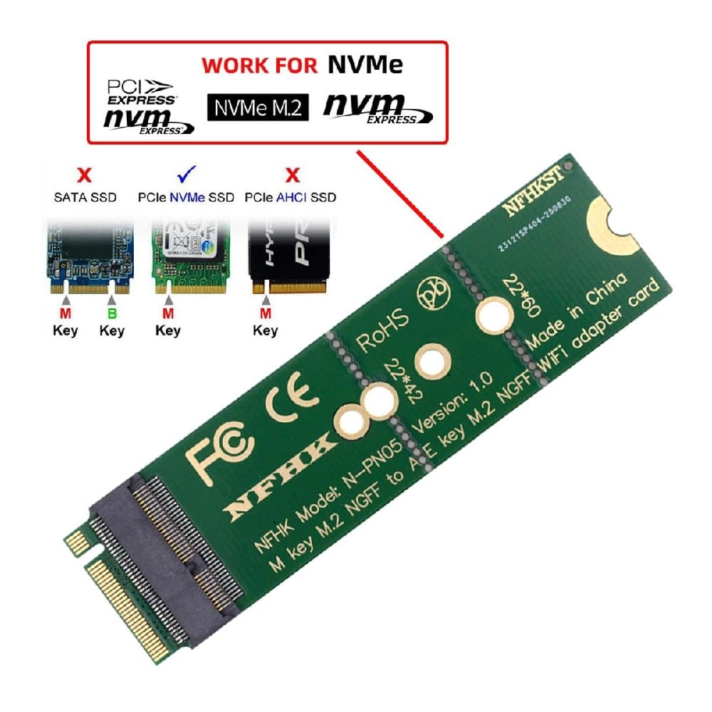 Cablecc Adattatore Riser NGFF Per Scheda WiFi M.2 Key-E A NVMe Key-M – Compatibile WiFi6/WiFi7