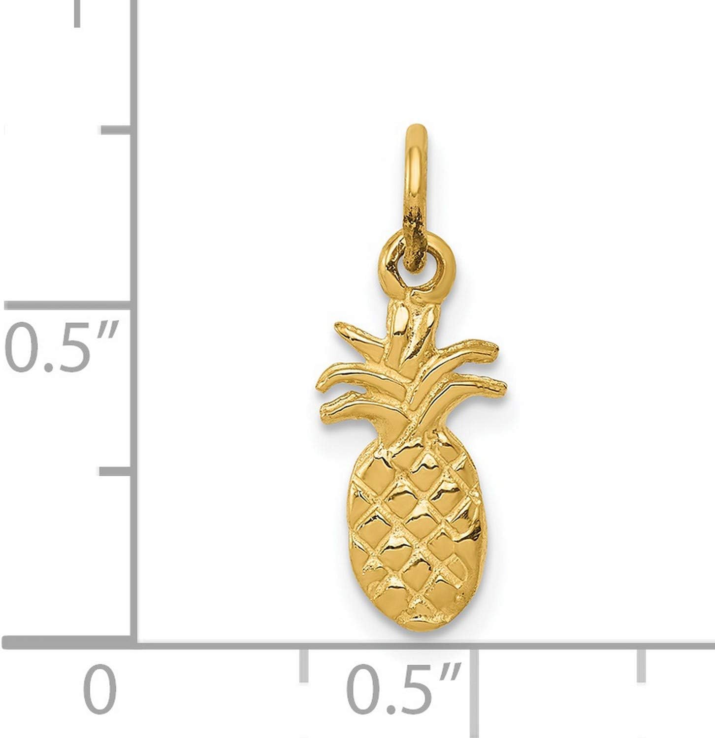 14k Yellow Gold Pineapple Charm Pendant for Women, Textured Tropical Fruit Design Symbolizing Hospitality and Friendship, Real Gold Unisex Summer Pendant for Necklace or Bracelet, Fine Jewelry Piece