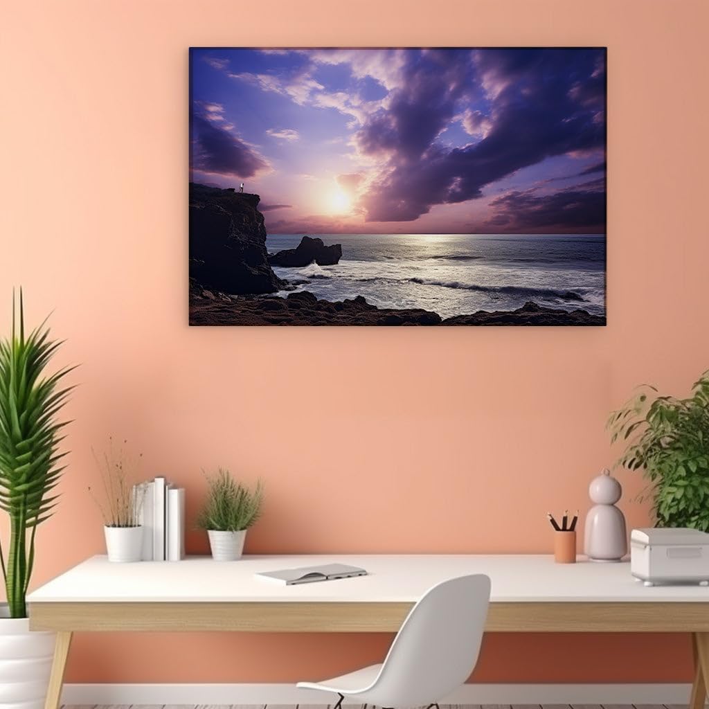 Canvas for Living room. Embracing the Immensity: A Lone Observer Amidst the Sunset Serenade, 27 x 18 inch Canvas Wall Art - Contemporary Masterpieces - Modern Home Decor - 69x46 cm (27x18 inch)
