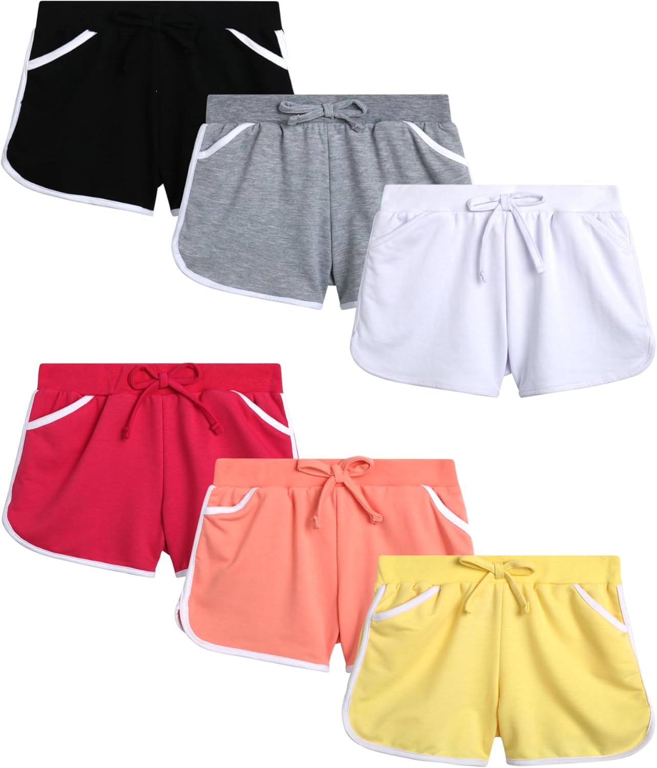 Real Love Girls Athletic Shorts - 6 Pack French Terry Active Dolphin Shorts with Elastic Waistband (Sizes 7-16)