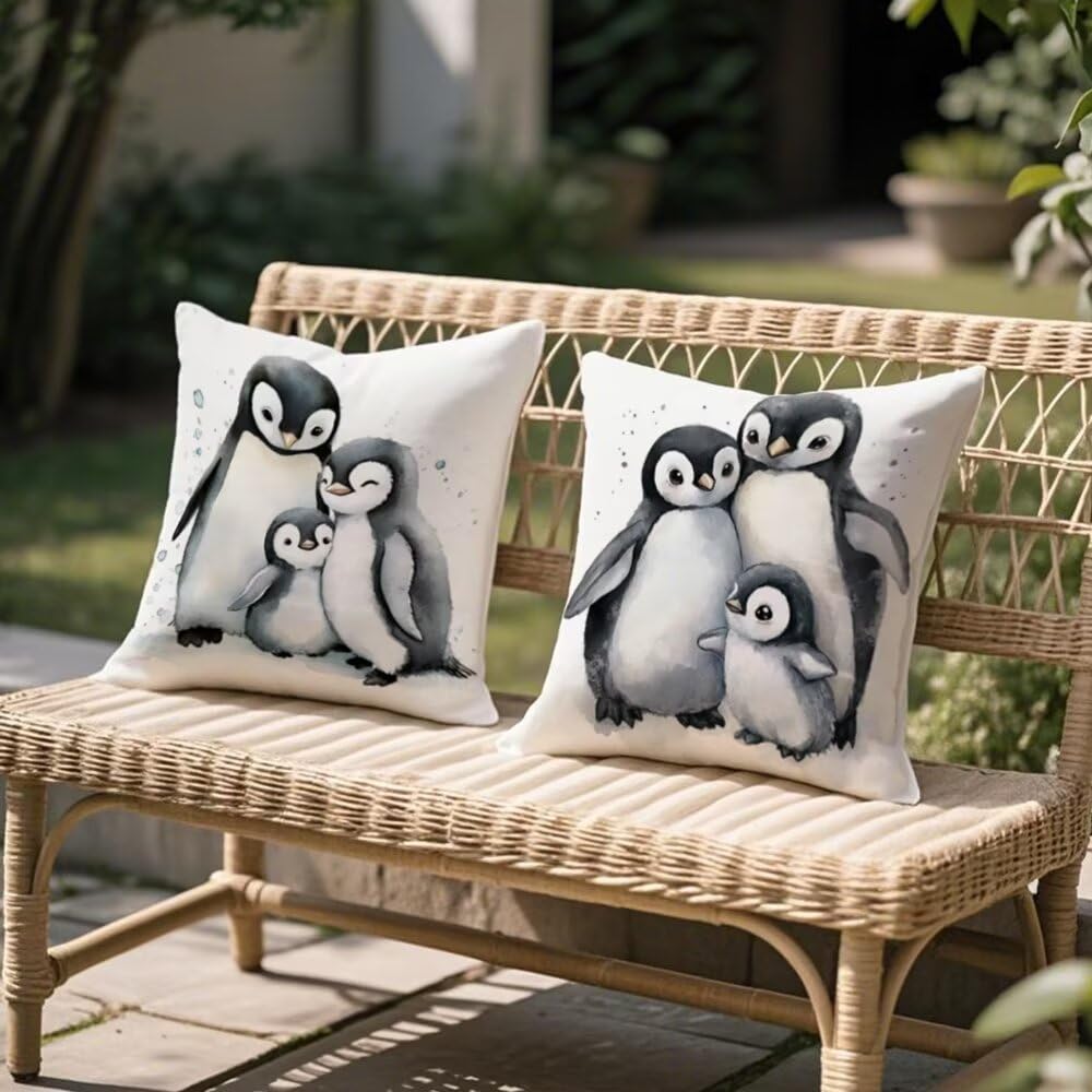 Kissenbezug 60 x 60 cm Tiere Kissen Pinguine,Sofakissen Wasserfest Leinen Kopfkissenbezug Dekorative Kissenbezüge (2er Set),Kissenhülle mit ReißVerschluss Deko Kissen für Couch Balkon Wohnzimmer q317