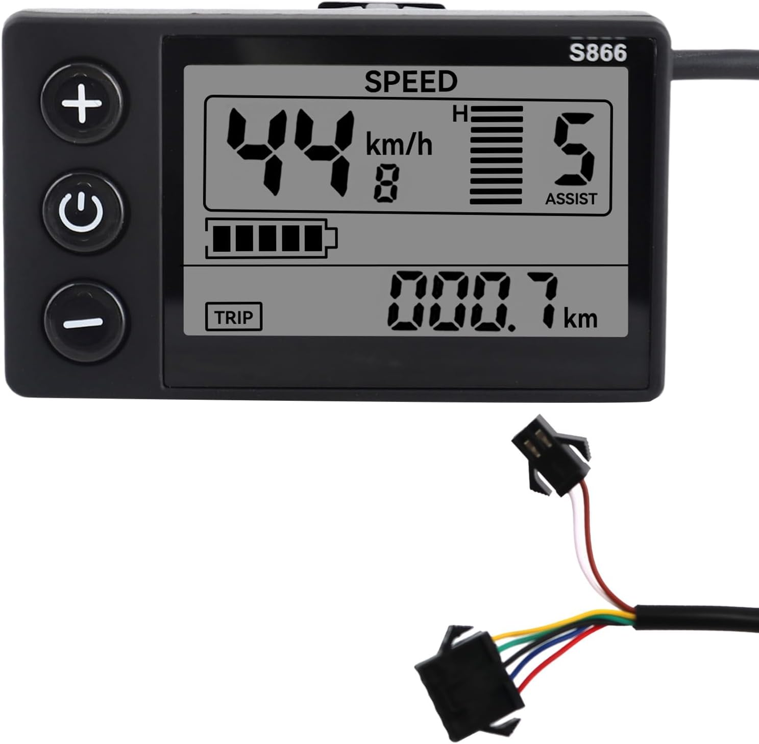Electric Bike LCD Display Meter, 24V-60V E Bike Display Meter Control Panel with SM Plug Conversion Kit for Electric Scooter 22.2mm/0.9in Handlebars