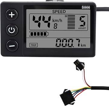Electric Bike LCD Display Meter, 24V-60V E Bike Display Meter Control Panel with SM Plug Conversion Kit for Electric Scooter 22.2mm/0.9in Handlebars