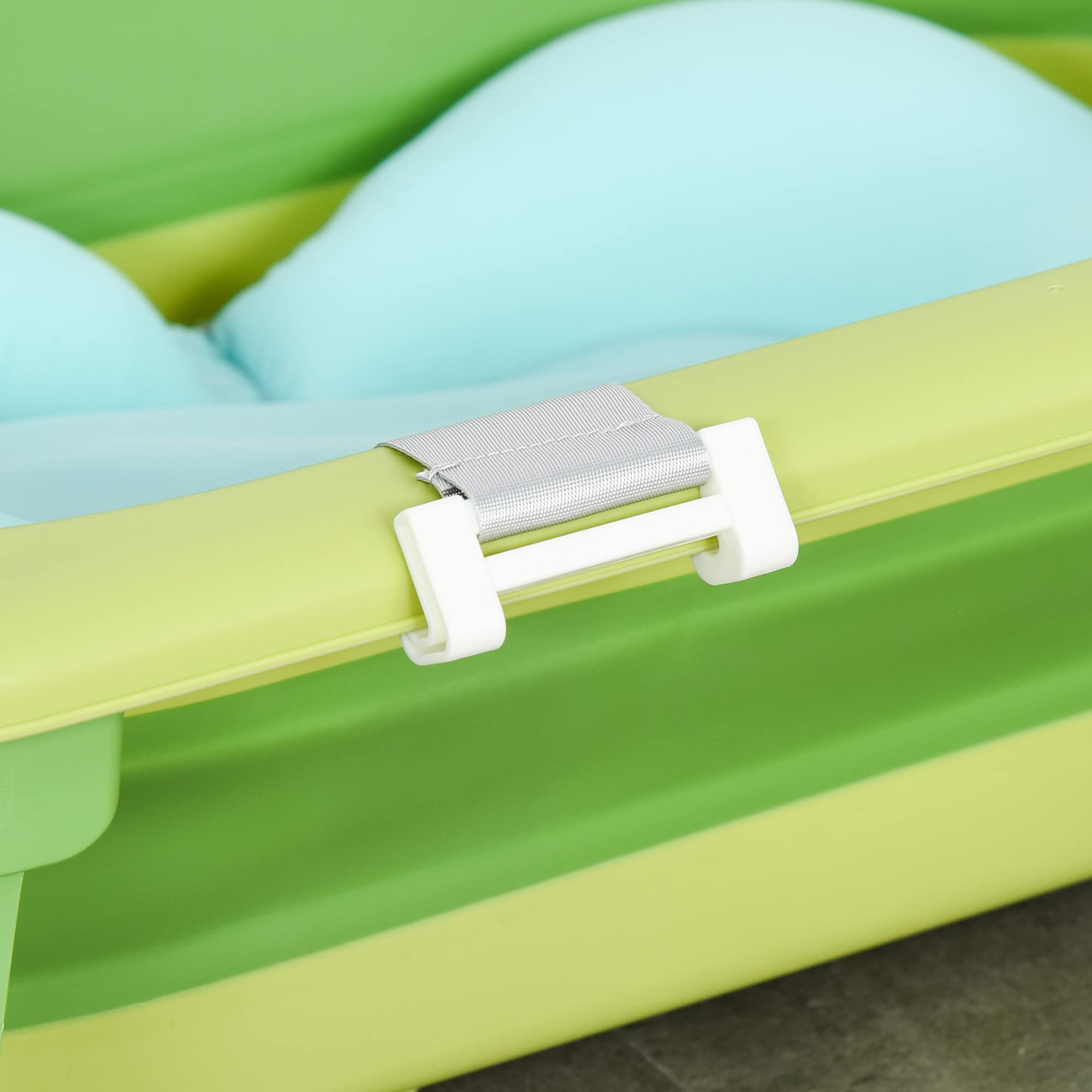 HOMCOM Vaschetta Bagnetto Pieghevole per Bambini 0-3 Anni con Cuscino Regolabile Azzurro e Piedini Antiscivolo, 80x53.9x20.8cm Verde