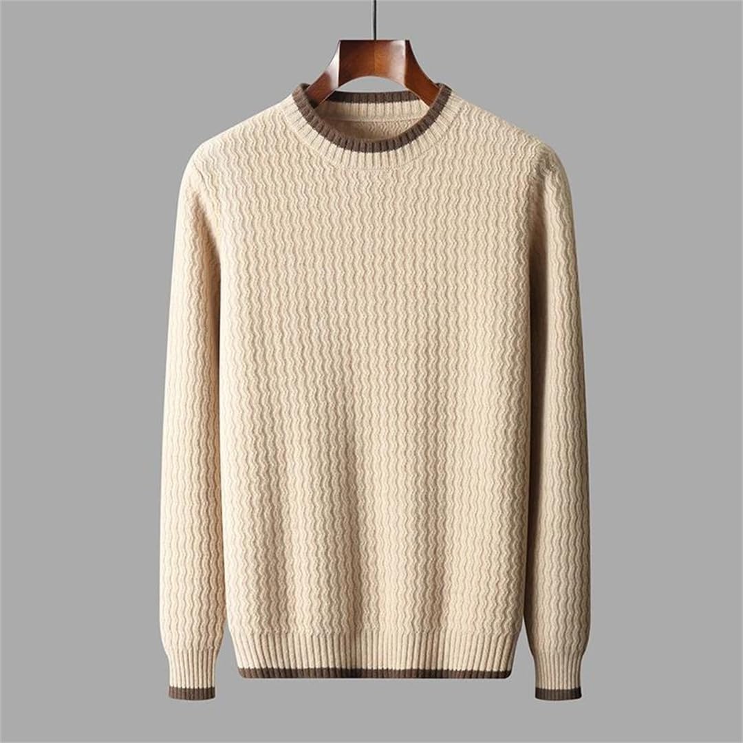 Yeuyyben Maglione in lana merino per gli uomini inverno ispessito moda casual motivo a righe pullover lavorato a maglia maglioni vintage