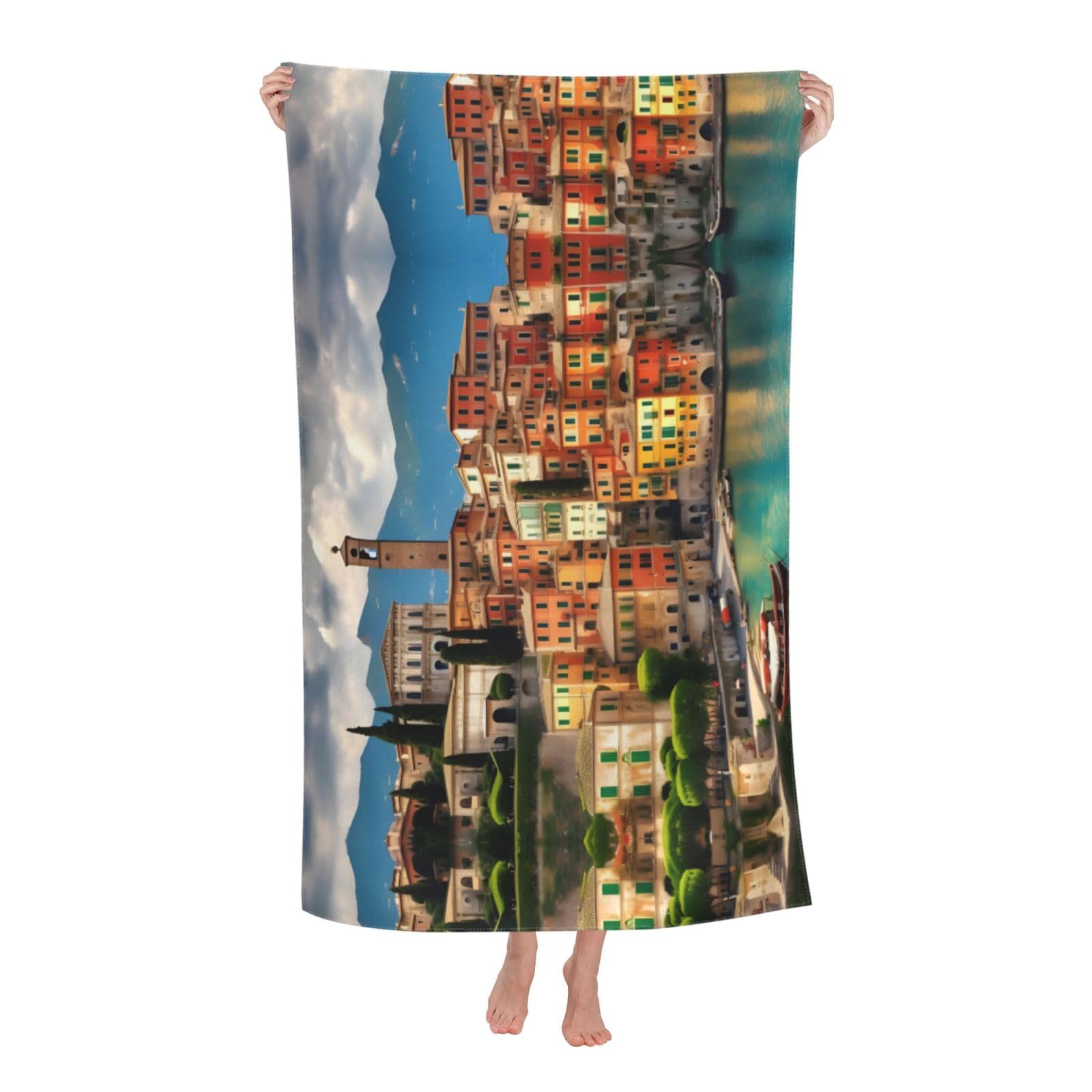 pojknbv Beautiful Italy Print Oversized Adult Beach Towel Quick-Dry Comfortable Lightweight Travel Pool Camping