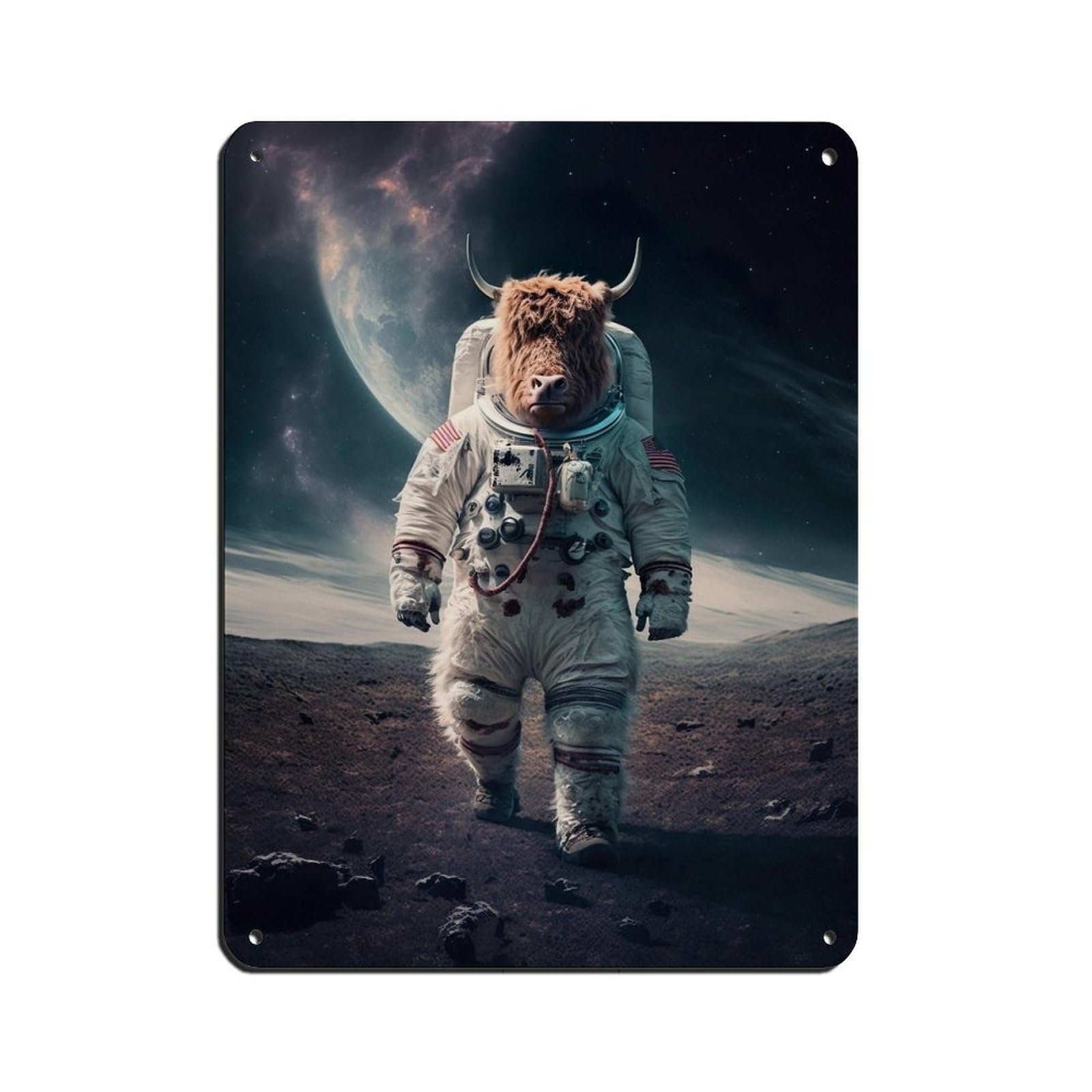 Astronaut Highland Cow, Futuristic Animal（2） Tin Sign Vintage Metal Pub Club Cafe Bar Home Wall Art Decoration Poster Retro 12x16inch(30x40cm)