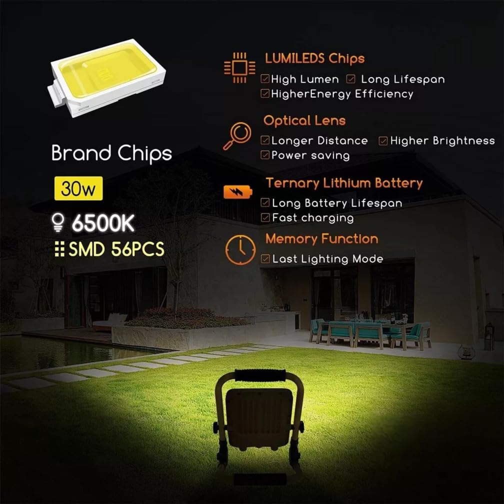 FARO LED RICARICABILE 200WATT FARETTO BATTERIE LUCE FREDDA REGOLABILE