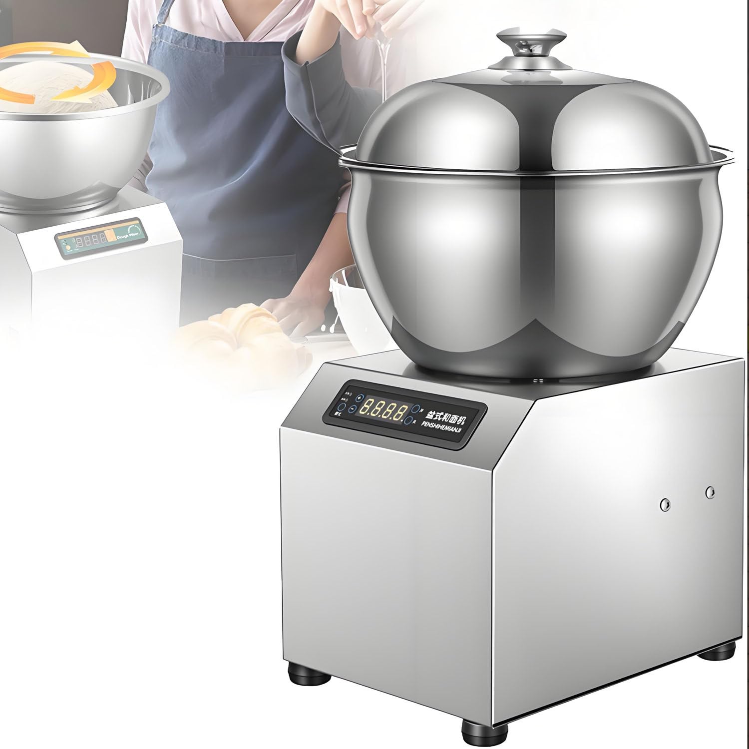 Impastatrice commerciale, impastatrice elettrica da 2200 W, con timer, impastatrice in acciaio inox, impastatrice a spirale elettrica da 1400 giri/min con doppia rotazione, per ripieno di gnocchi 8KG