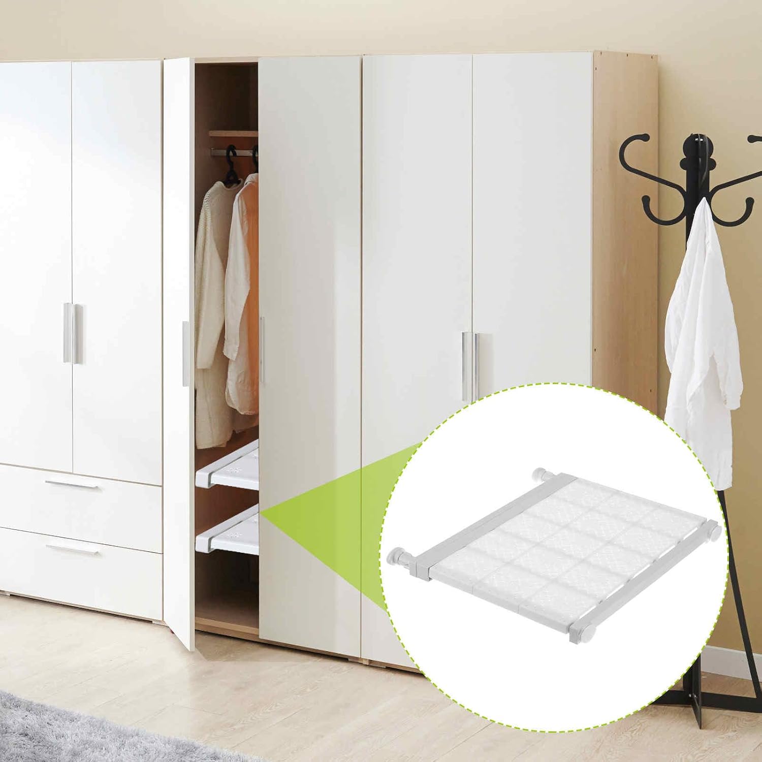 HARFINGTON Expandable Closet Tension Shelf 14.96" to 23.62" Adjustable Closet Organizer 2.5" x 16.54" Flower Pattern Storage Rack for Wardrobe Cupboard Kitchen Bedroom