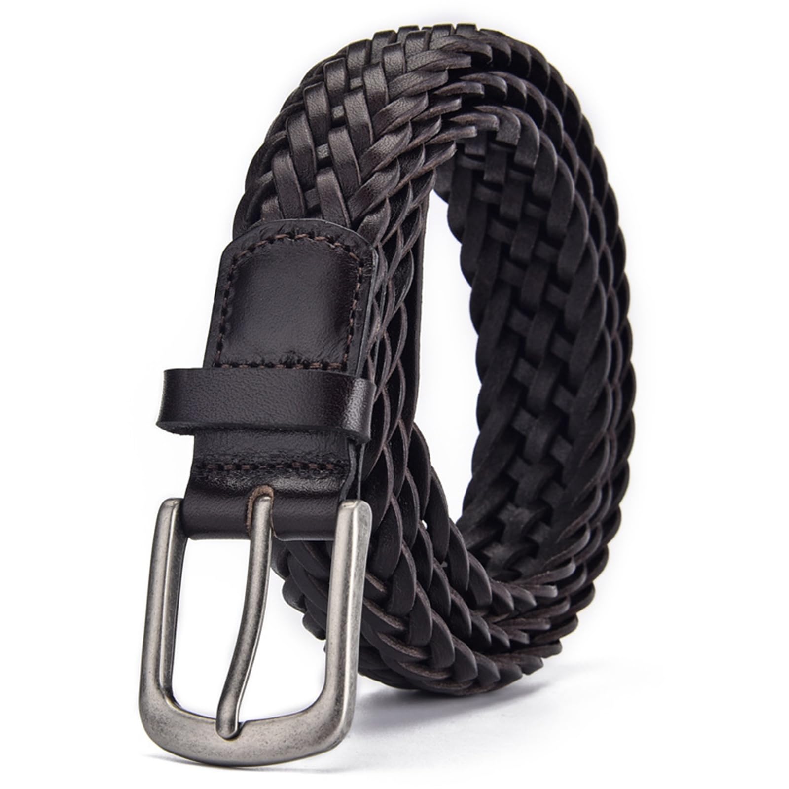AGUTALITHIC Womens Mens Fully Adjustable Leather Braided Belt Woven Waist Strap with Prong Alloy Buckle for Jeans,Dress,Pants(105cm/41, Black-3cm)