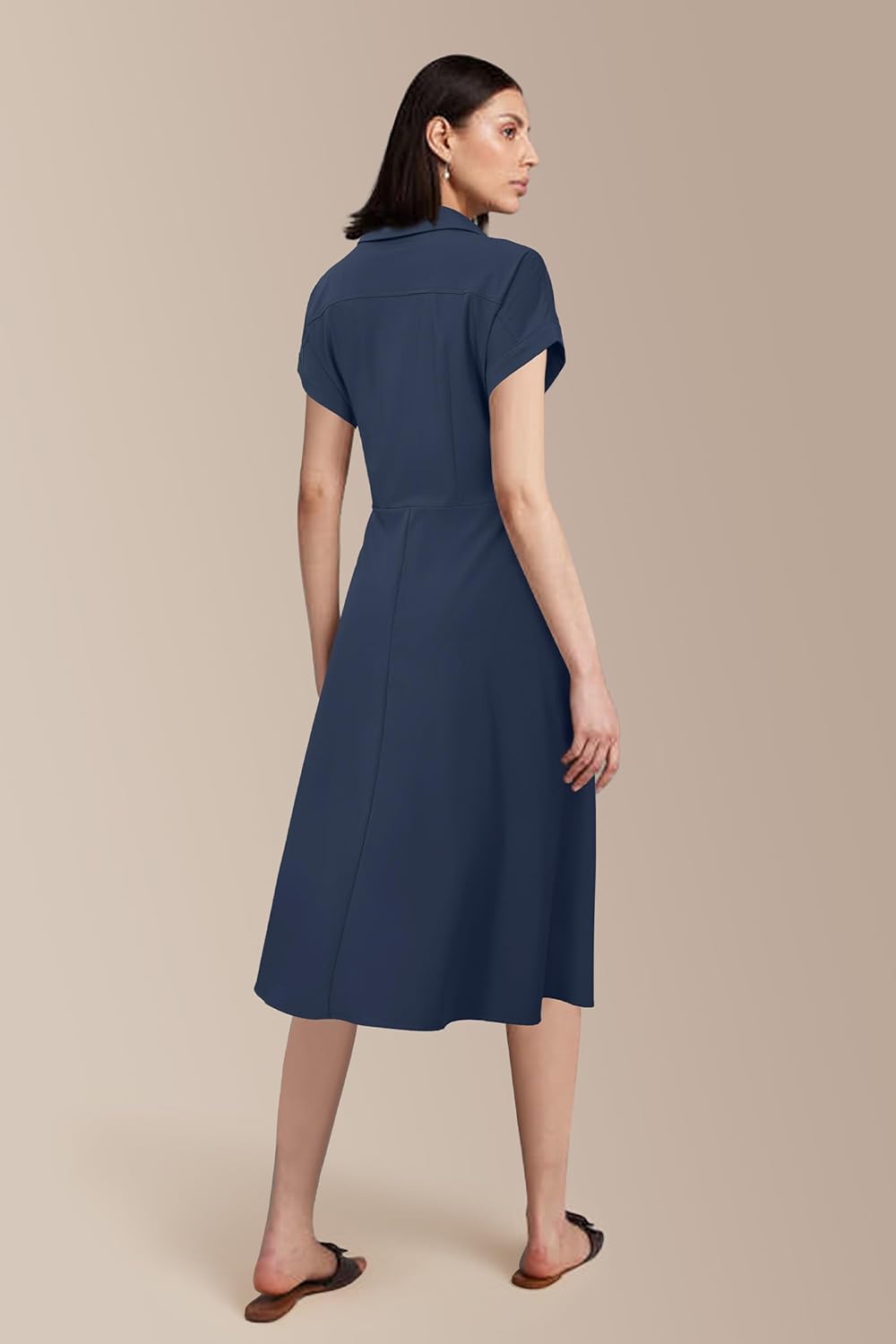 Newshows Womens Wear to Work Teacher Business Casual Dress Funeral Midi Dresses Button Down Office Clothes with Pockets