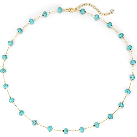LADYGD Stocking Stuffers for Women Created Turquoise Necklace 14K Gold Plated Beaded Heart Choker Boho Necklaces Handmade Beach Summer Everyday Western Jewelry Gifts