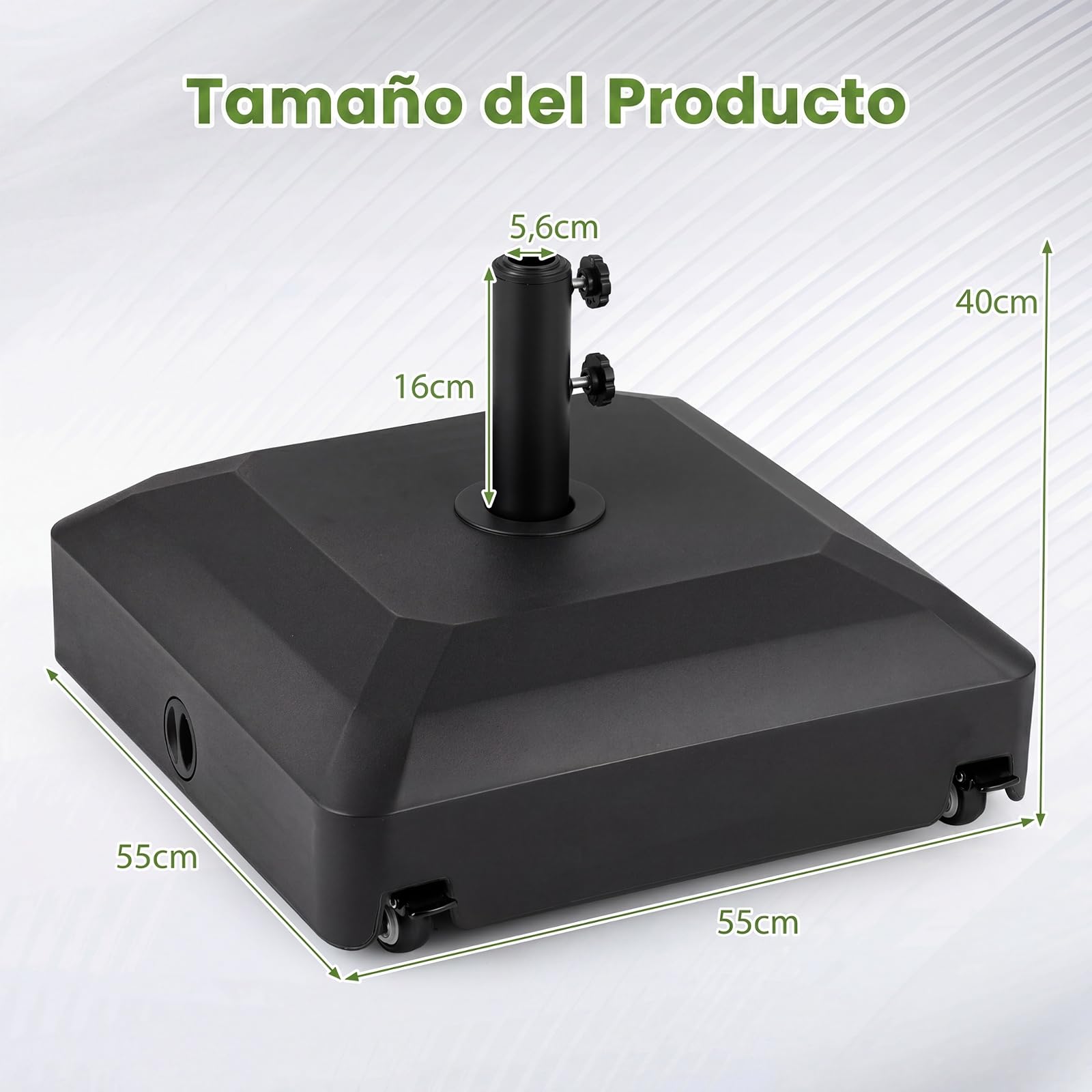 COSTWAY Base de Sombrilla con Ruedas, Pie Sombrilla Rellenable con Agua y Arena de 68 kg, 2 Frenos, 2 Perillas de Ajuste y 3 Adaptadores para Postes de 32/40/48 mm, Soporte de Parasol Terraza Exterior