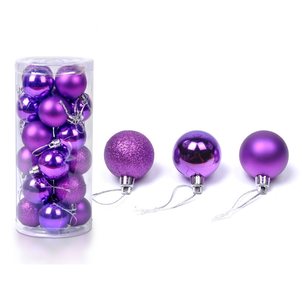 Baogu 24 Pcs Christmas Baubles Tree Plain Glitter XMAS Ornament Ball Decoration 6cm Purple