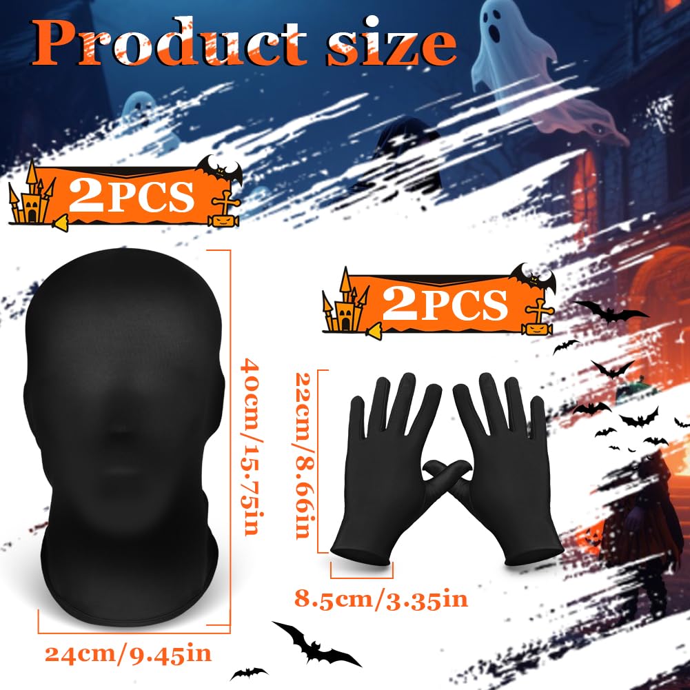 Alaoo Black Full Face Mask Halloween, 4PCS Morph Face Cover with Gloves - Image 2
