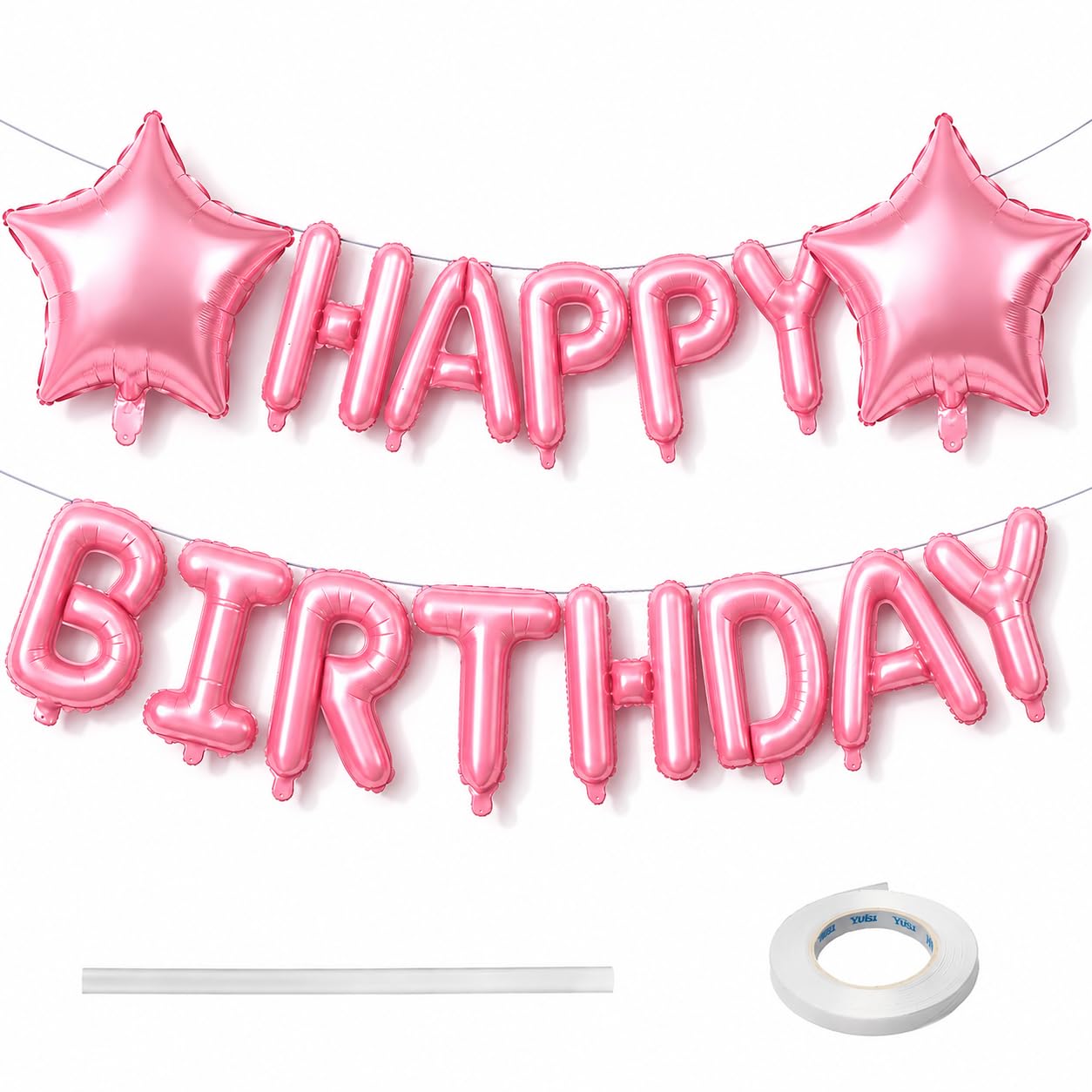 Low-Saturation Nude Pink HAPPY BIRTHDAY Foil Banner for Girls' Party Decorations - Self-Inflating Letter Balloons Set with Straw & Tape, Premium Backdrop Wall for Living Room, Kitchen & Outdoor Use