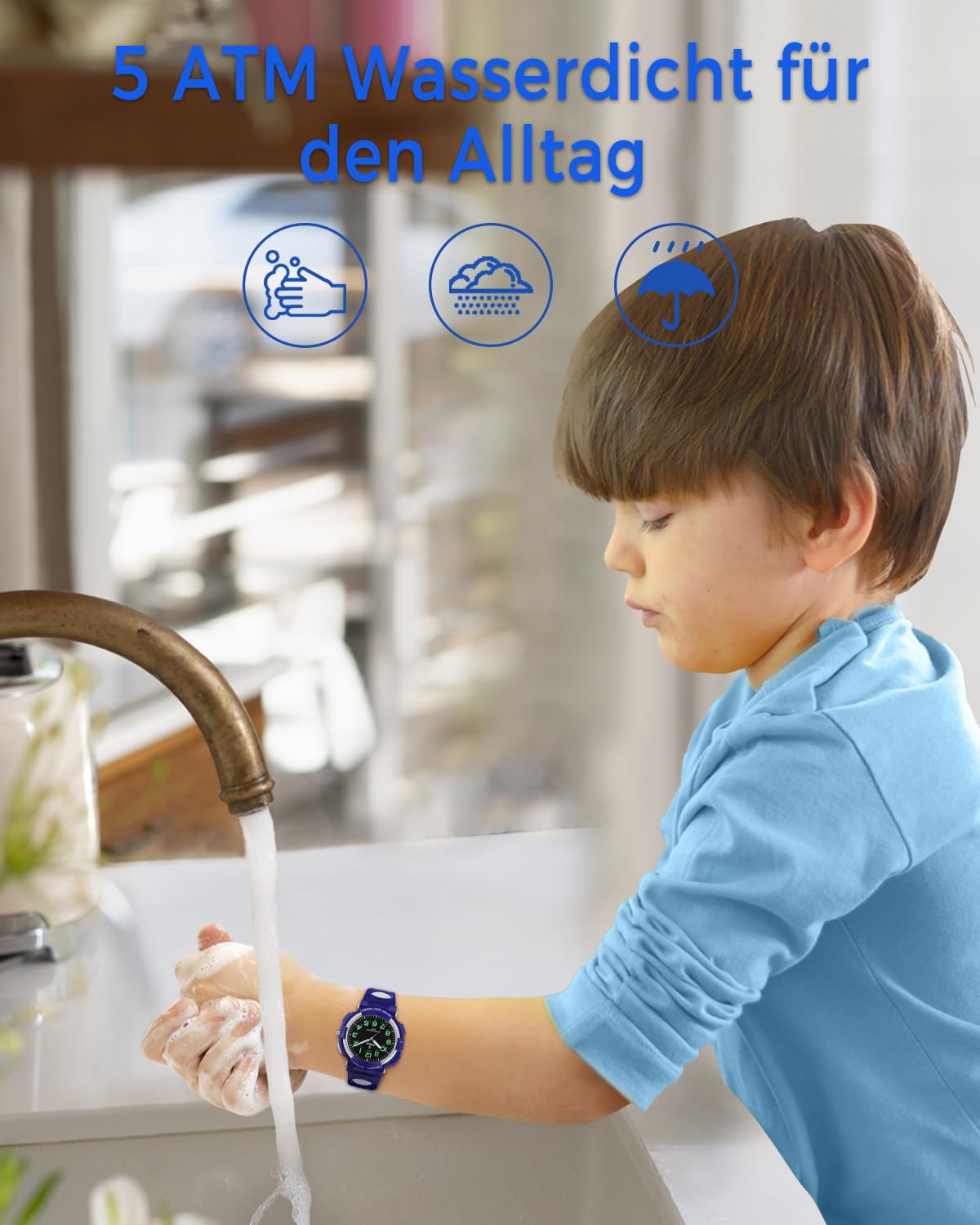 Reloj Analógico para Niños,Resistente al Agua hasta 5 ATM,Fácil de Leer,Reloj de Enseñanza del Tiempo para Niño y Niña,Relojes de Pulsera de Banda Suave para Niños 4-16