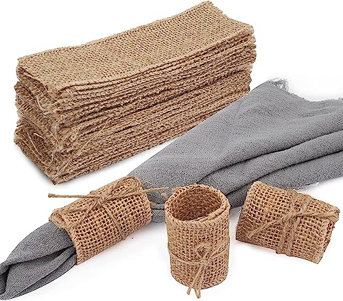 SYZOW 100 pièce Ronds De Serviette en Toile de Jute Ronds De Serviette De Table Anneau Serviette...