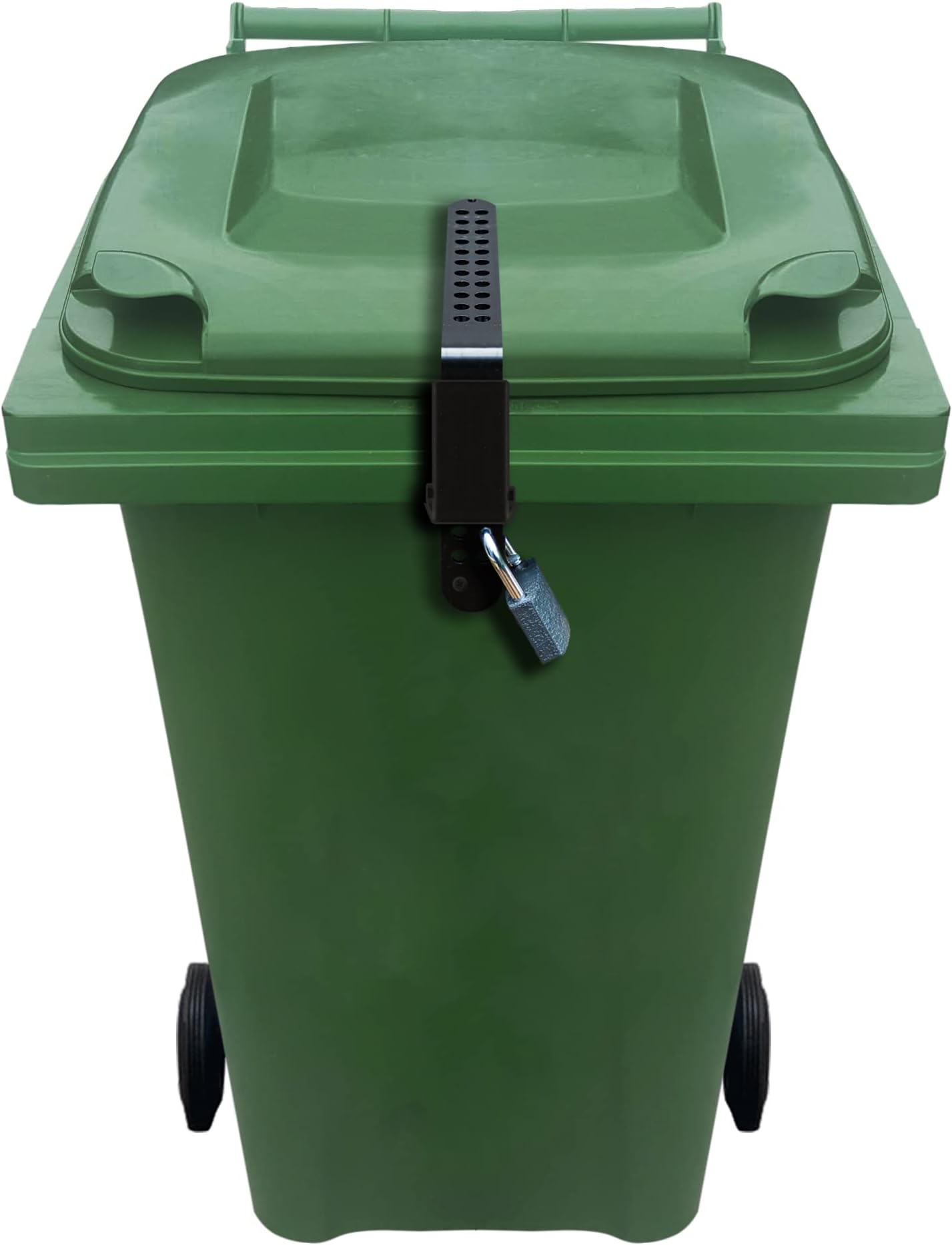Wheelie Bin Lid Strap Lock NO Drilling, New Model, NO GLUEING - Easy FIT, Complete with Padlock to Lock The Lid - Stop Identity Theft, Prevent People Filling Your Dustbin, Heavy Duty