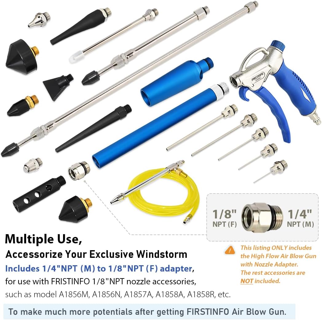 FIRSTINFO A18563FUS Windstorm EX (2X Flow) High Performance Air Blow Gun with Adjustable Air Flow and 6" Extended Nozzle