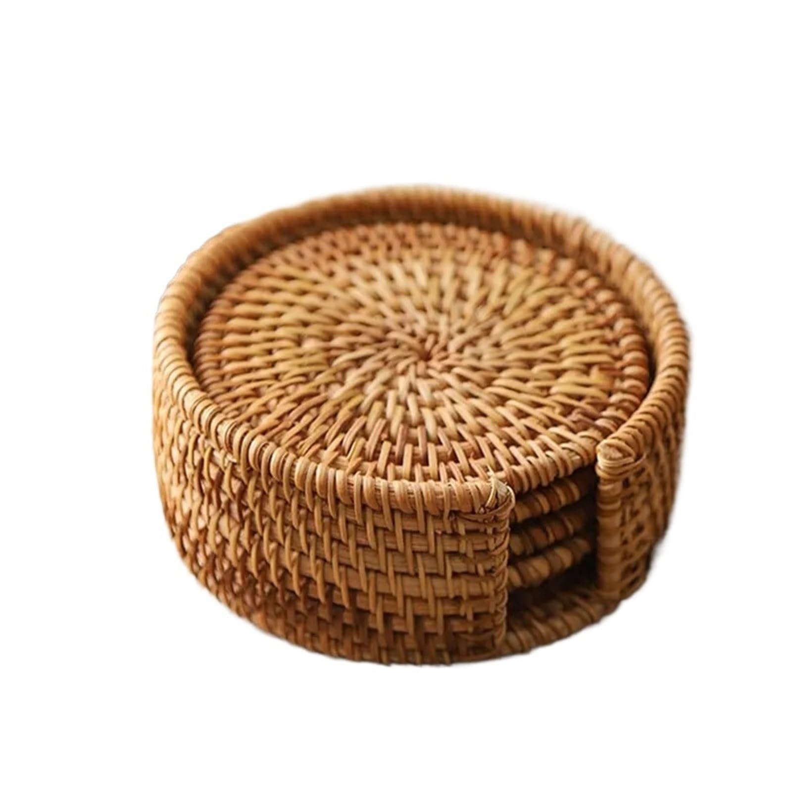6 Pcs Drink Coasters Set For Kungfu Tea Accessories Round Tableware Placemat Dish Mat Rattan Weave Cup Pad Diameter For Drinks Home