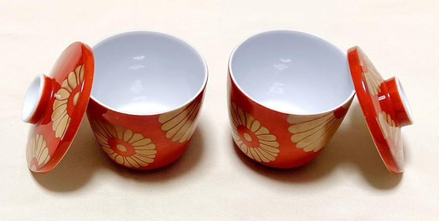 Amazon.co.jp: 和食器 九谷焼 寿陶 朱赤色 菊紋 茶碗蒸し器 蓋物