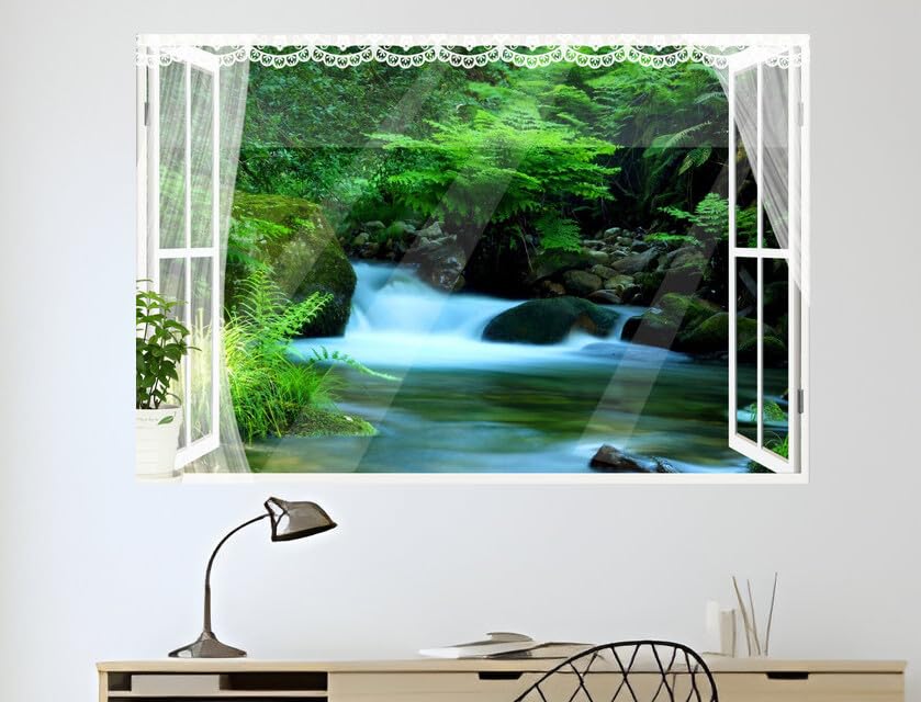 JVERF - JZZB34078 Agua Fall Waterfall Sever Cabreia| Self-Adhesive Open Window Wall Sticker