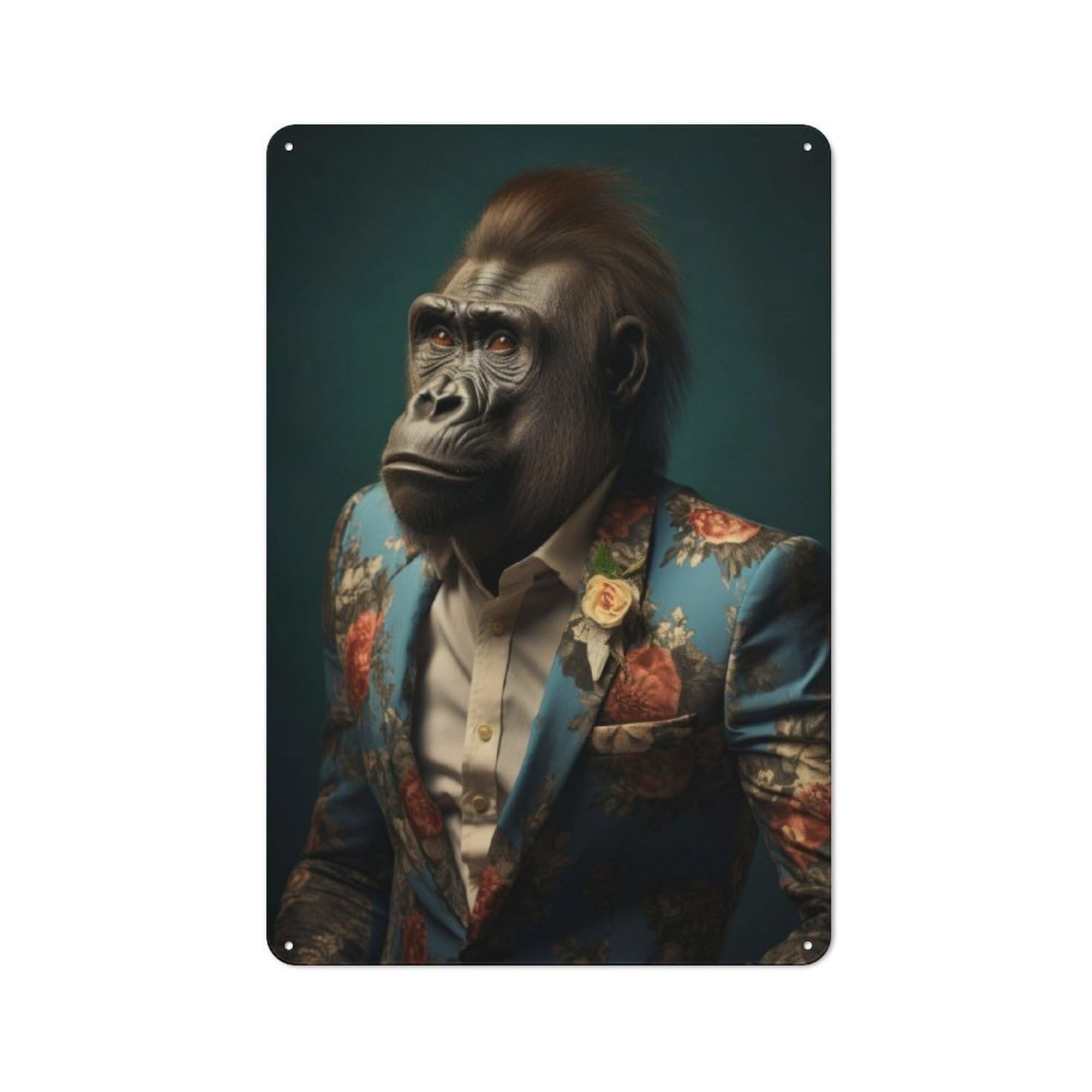 Junmoney Portrait Of Gorilla For Lounge Or Reading Corner, Rustic Tin Sign 30X20cm, For An Autumn Update To Lounge And Reading Corner