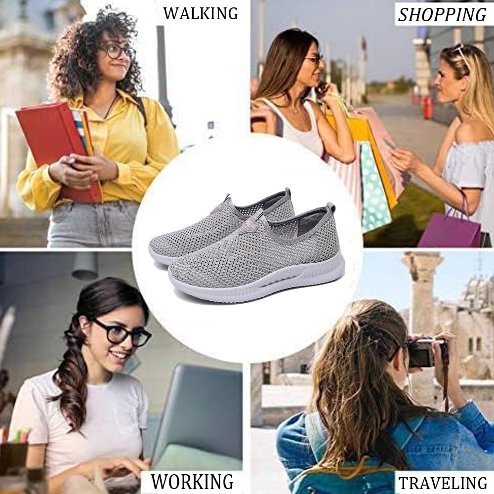 Damskie Codzienne Buty Do Chodzenia Typu Slip-On Antypoślizgowe z Siateczki Oddychające Lekkie z Podparciem Łuku Stopy