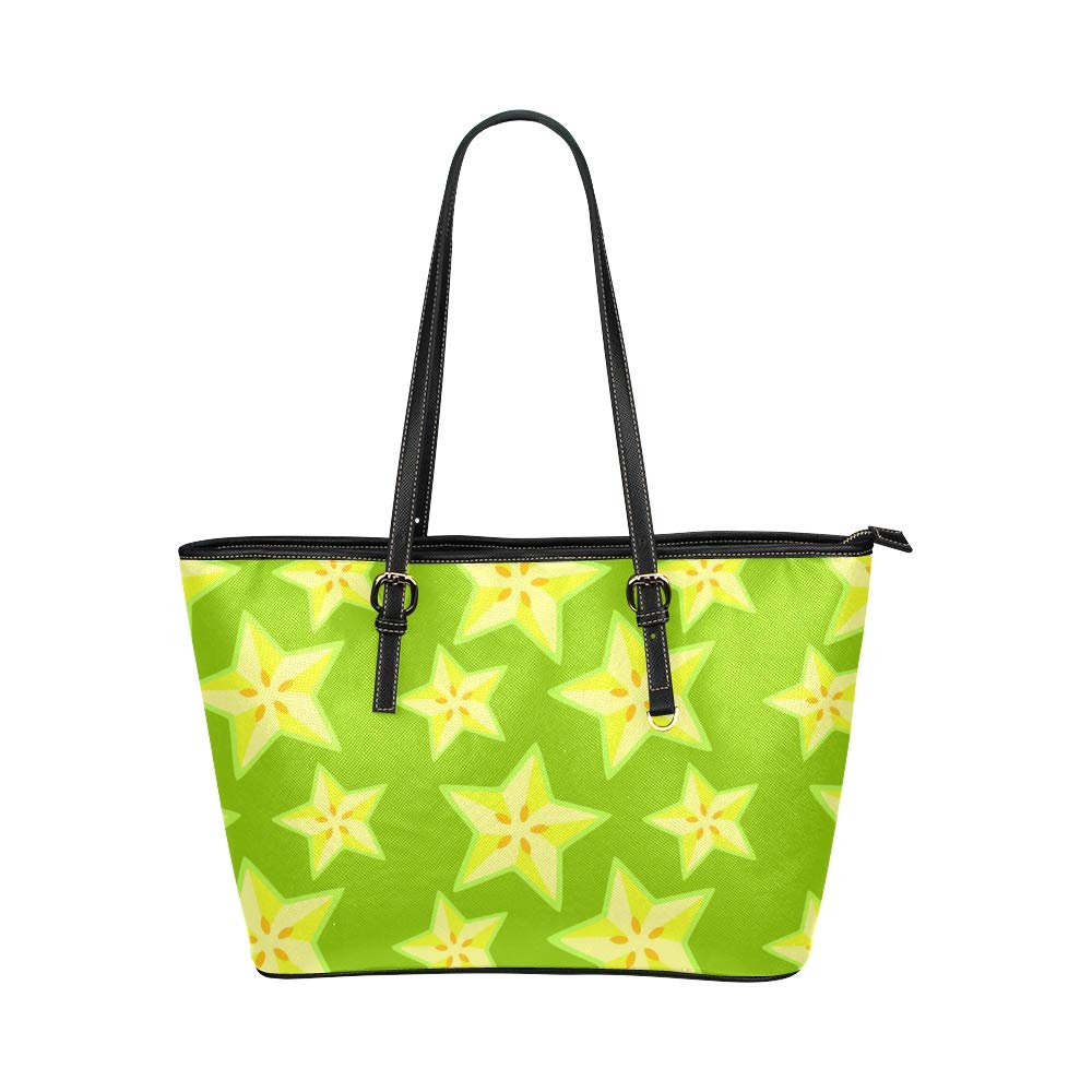 Carambola Cartoon Star Fruit Large Soft Leather Portable Top Handle Hand Totes Bags Causal Handbags With Zipper Shoulder Shopping Purse Luggage Organizer For Lady Girls Womens Work
