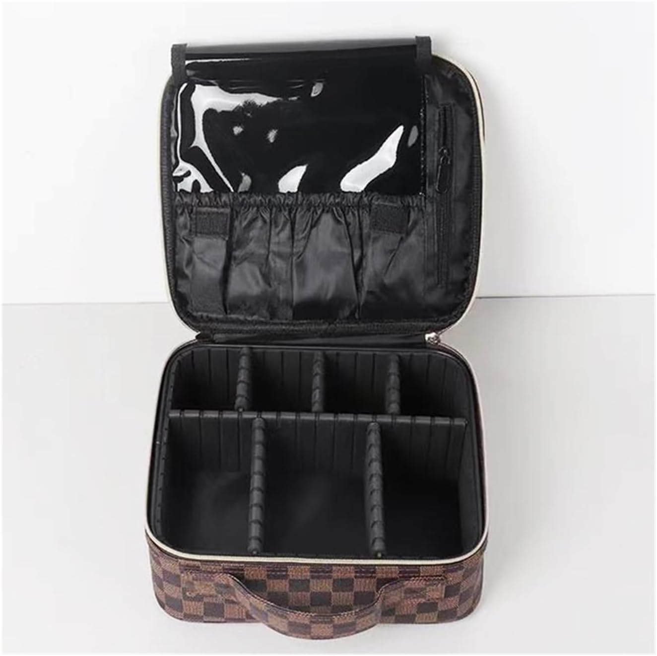 Cosmetic Bag, Travel Cosmetic Bag, Large Capacity Plaid, partition Storage, Suitable for Men and Women(Brown)