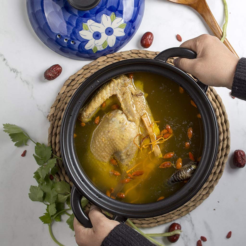 Olla pequeña, Olla de hierro fundido con tapa, Olla de hierro fundido esmaltado, Platos de cazuela Olla de sopa de cerámica Olla de arcilla de gas for el hogar Olla arrocera Estofado creativo / Calder