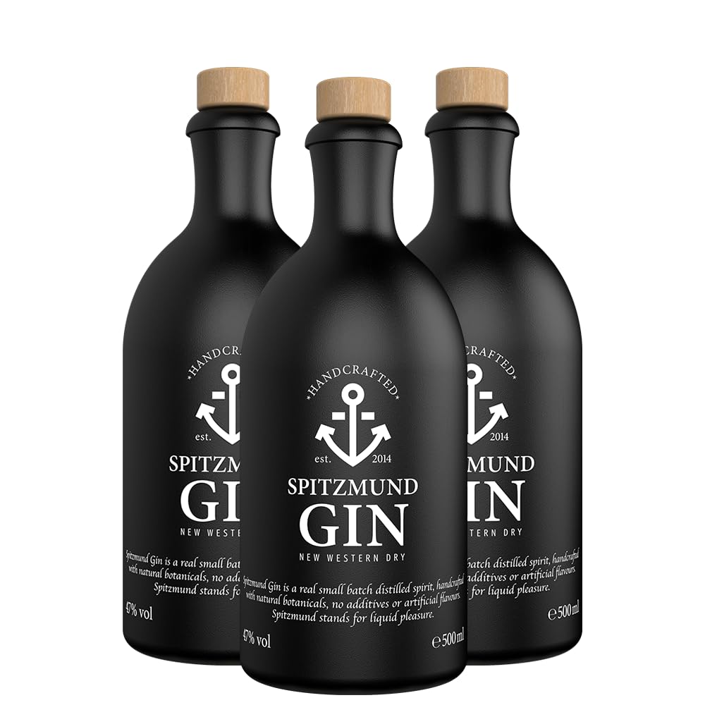 Spitzmund Anker Gin 47% vol | Handcrafted Premium Gin aus Deutschland | Wacholder, Pflaume, Apfel, Zitrus | Perfekt mit Tonic Water | Ideal für Tonic & Cocktails (500ml 3er Pack)
