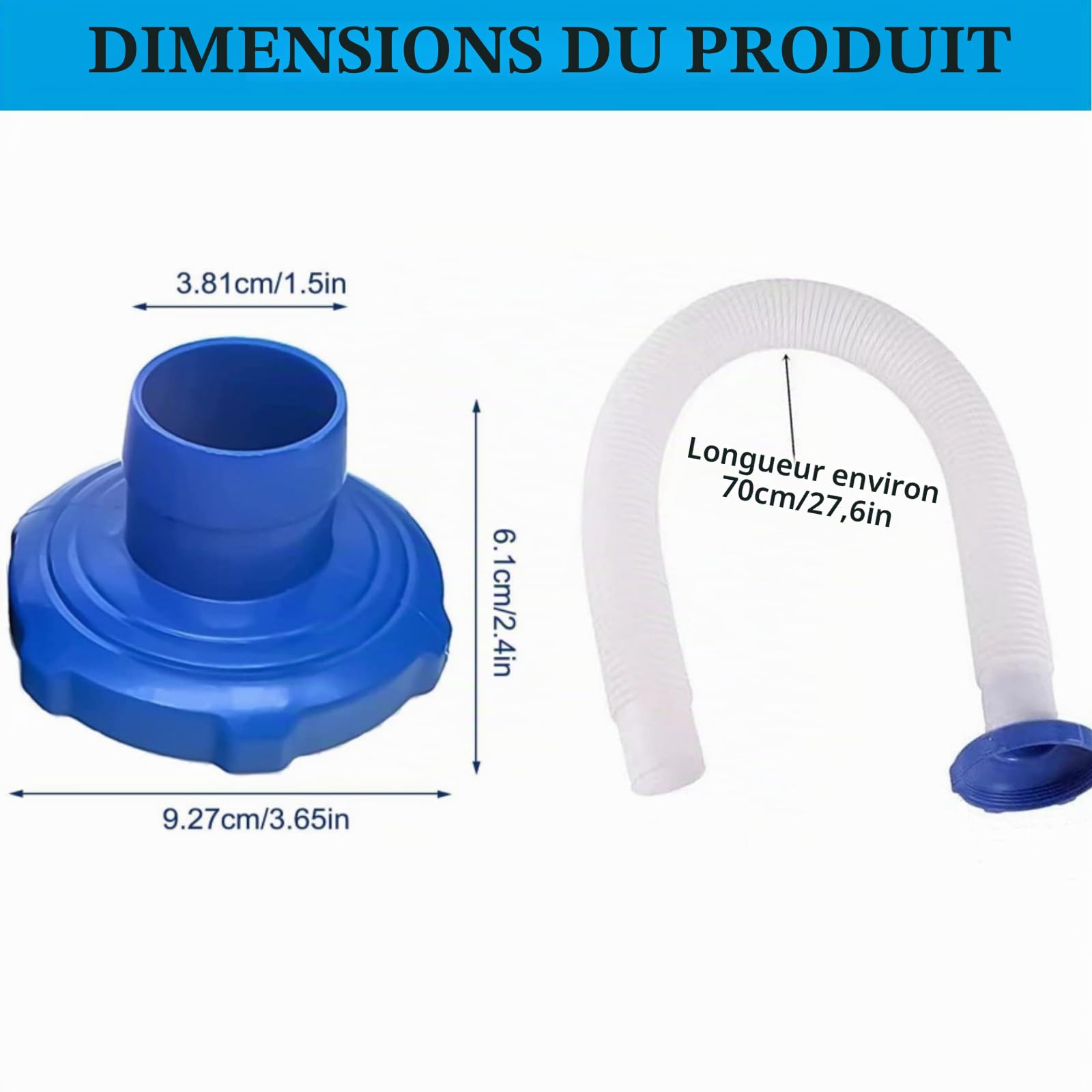 Adaptateur et Tuyau pour Skimmer de Piscine, 70cm 1.5in In-tex 25016 Tuyau et Adaptateur pour écumoire de Piscine Kits D'écumoire pour Piscines Hors Sol pour In-tex Best-way