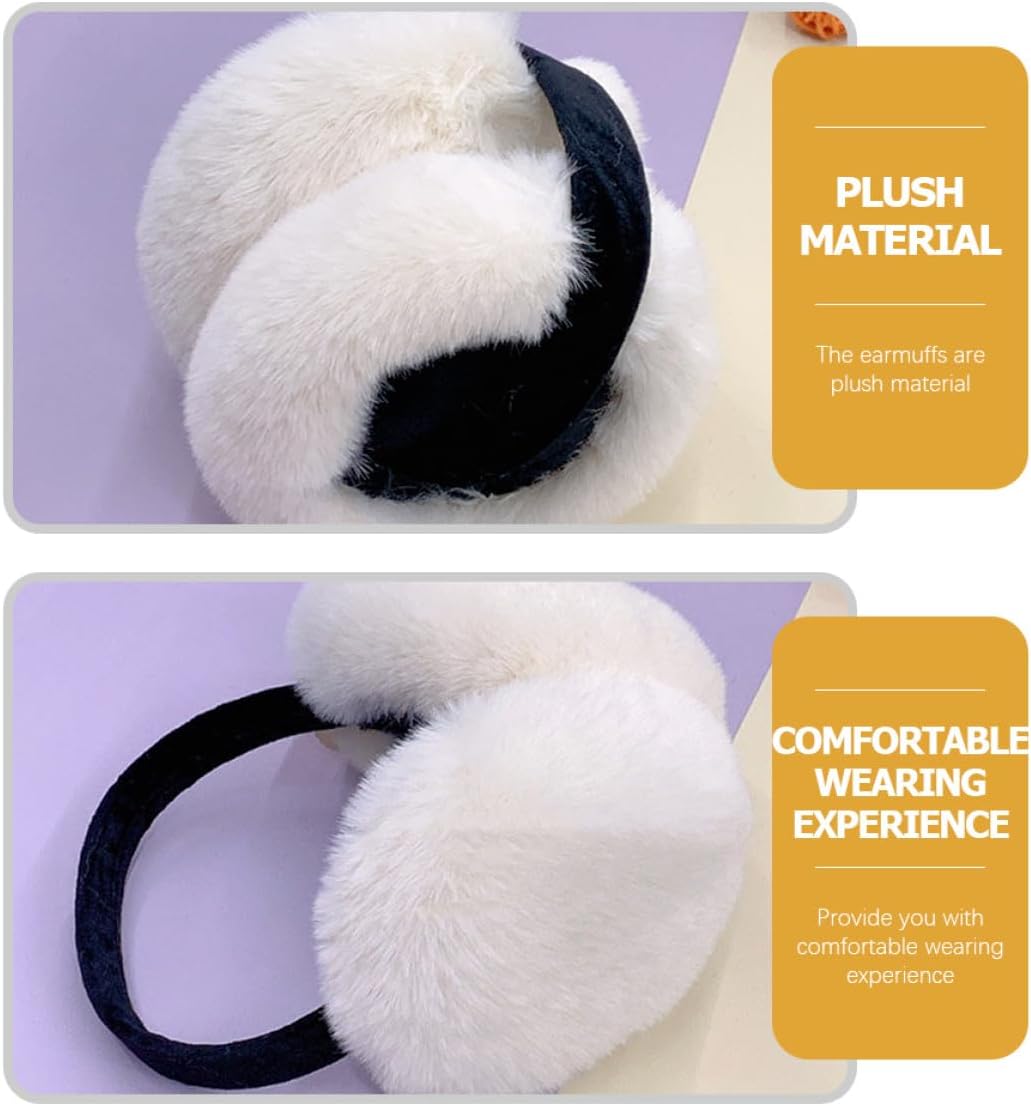 Plush Ear Warmer Earmuffs White Foldable Thick Winter Outdoor Cycling Unisex Teens Women Men Cold Weather Protection