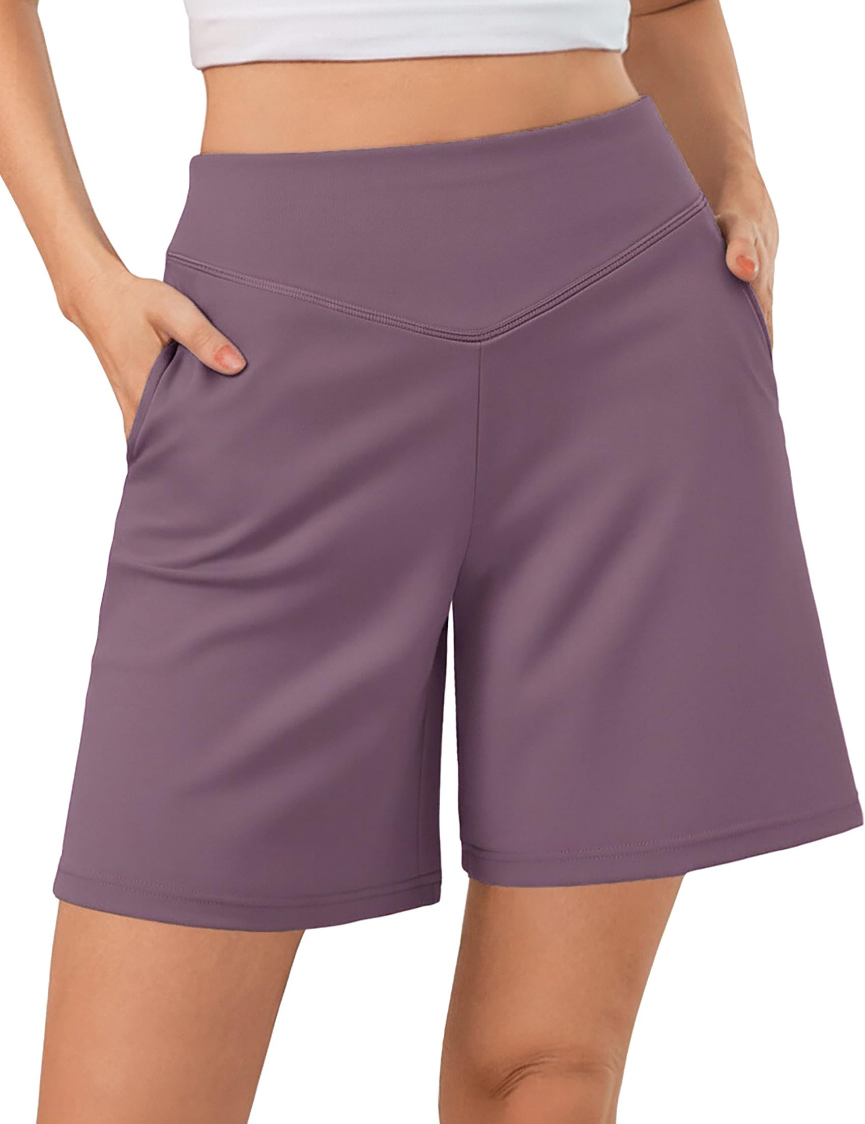 Terecey Kurze Hose Damen Sommer Sport Shorts High Waist mit Taschen | High-Waist-Passform, 82 % Polyester, 18 % Elasthan, Atmungsaktiv und Schnelltrocknend, Weich Bequem，für Yoga und Training