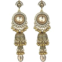 Vintage Jhumka Jhumki Tassel Drop Dangle Earrings Indian Ethnic Beaded Bell Statement Antique Traditional Earring for Women Crystal Wedding Party Festival Bohemian Bollywood Jewelry Gift