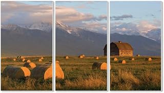 Stupell Industries Old Barn and Hay Bales Upon Montana Mountain Range Wall Plaque, 3pc, Each 11 x 17, Multi-Color