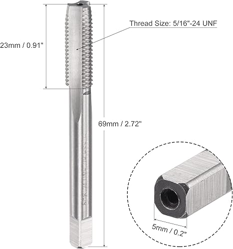 Miniatura 2 de uxcell Macho de roscar para fresado de roscas 516"-24 UNF, máquina de mano izquierda HSS (acero de alta velocidad) 6542 sin recubrimiento 3 flautas