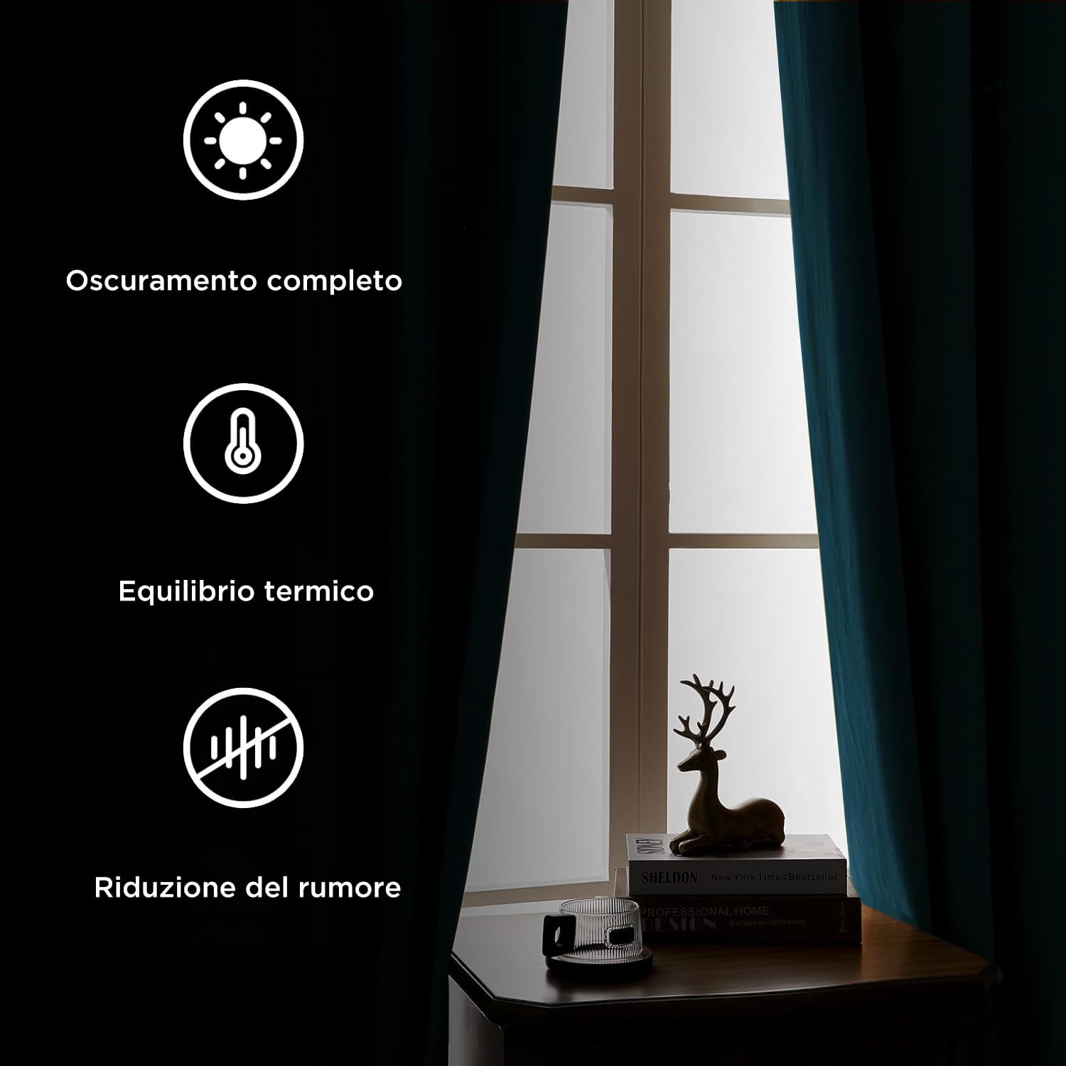 Joydeco Tende per Interni 100% Oscuranti Velluto Verde Blu 330g/㎡ 2 Pezzi L 140 x A 240 cm Nastro Tenda Termica Isolante Freddo e Caldo Soggiorno Camera da Letto Curtains