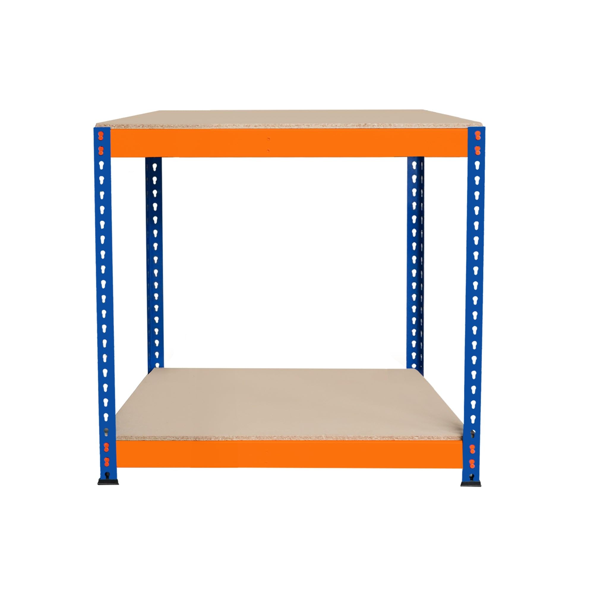 Monster Racking Blue Garage Workbench S-Rax 2 Shelf 90Cm X 45Cm X 90Cm Workstation Heavy Duty Steel Chipboard 300Kg Capacity Per Shelf Adjustable Layout Boltless Assembly Rubber Feet Reinforced Support Bar Warehouse