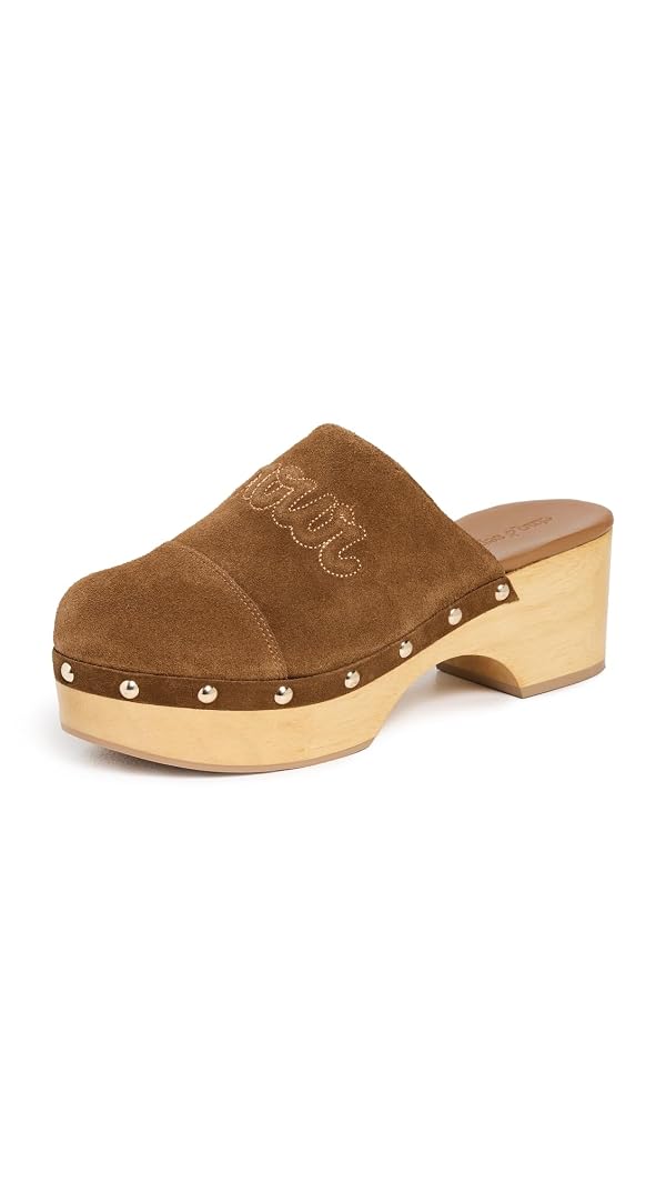 Cinq a Sept Women's Sydney Studded Suede Clogs, Golden Sienna, 39.5 by Cinq à Sept - Used condition - US$57.04