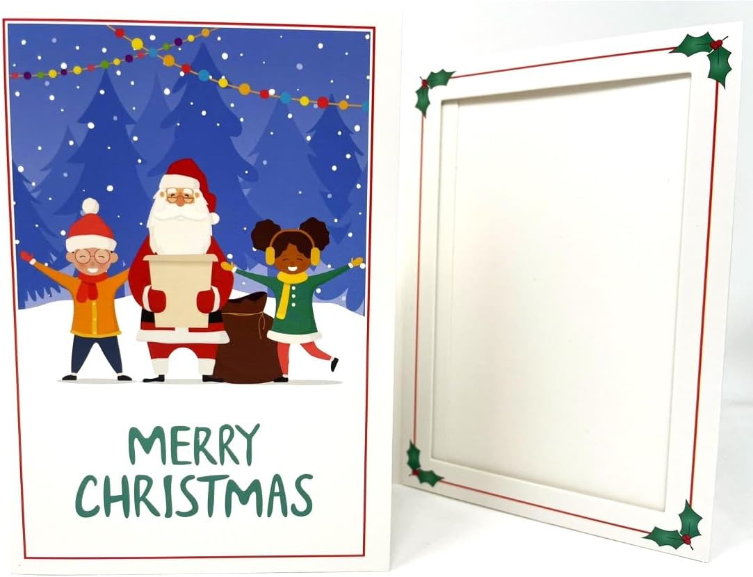 Santa Claus Christmas 4x6 inch Photo Folder (Pack of 100) Holiday Cardboard Picture folders, Christmas Photo Paper Frame Cards for School Pictures, Teachers, Photo Booth & Santa Portrait