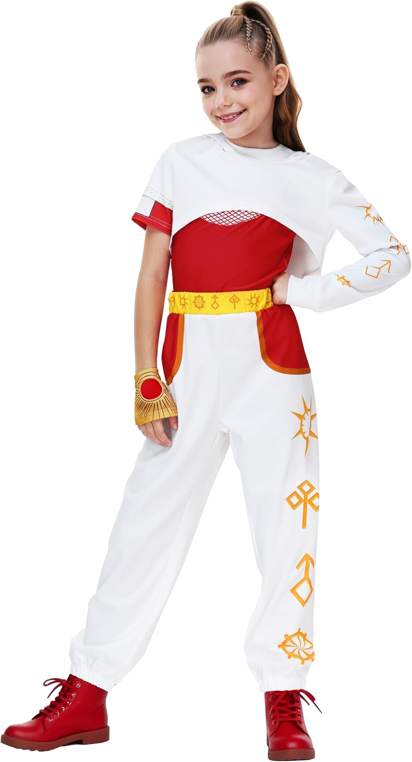 Remimi 4Pcs Girl Halloween Zombie Outfit Red Tank Top White Pant 5-14 Years