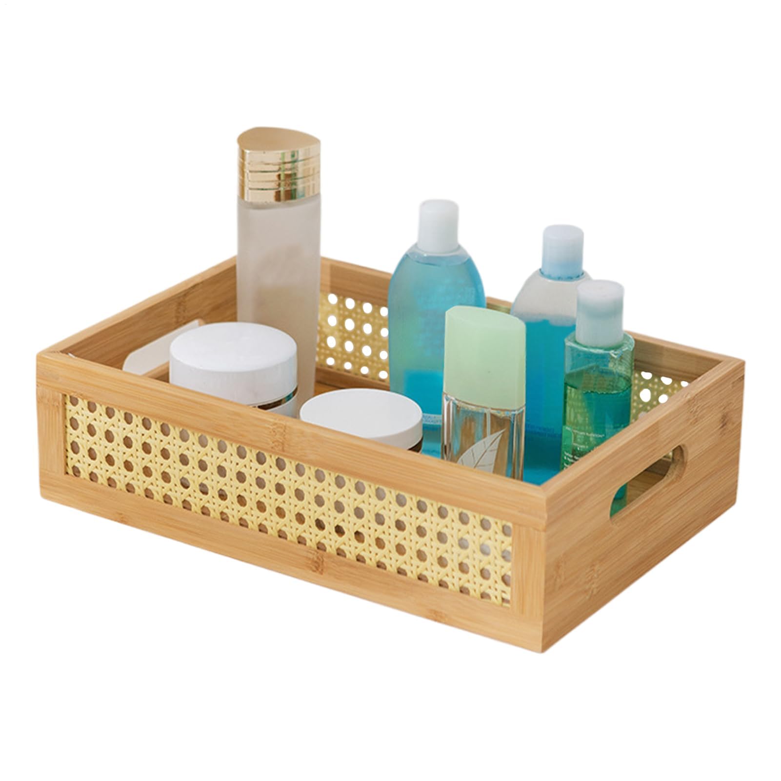 Basket Storage Box Kitchen Woven - Rustic Rattan Organizer,Bin Boho Style Container with Carry Handles