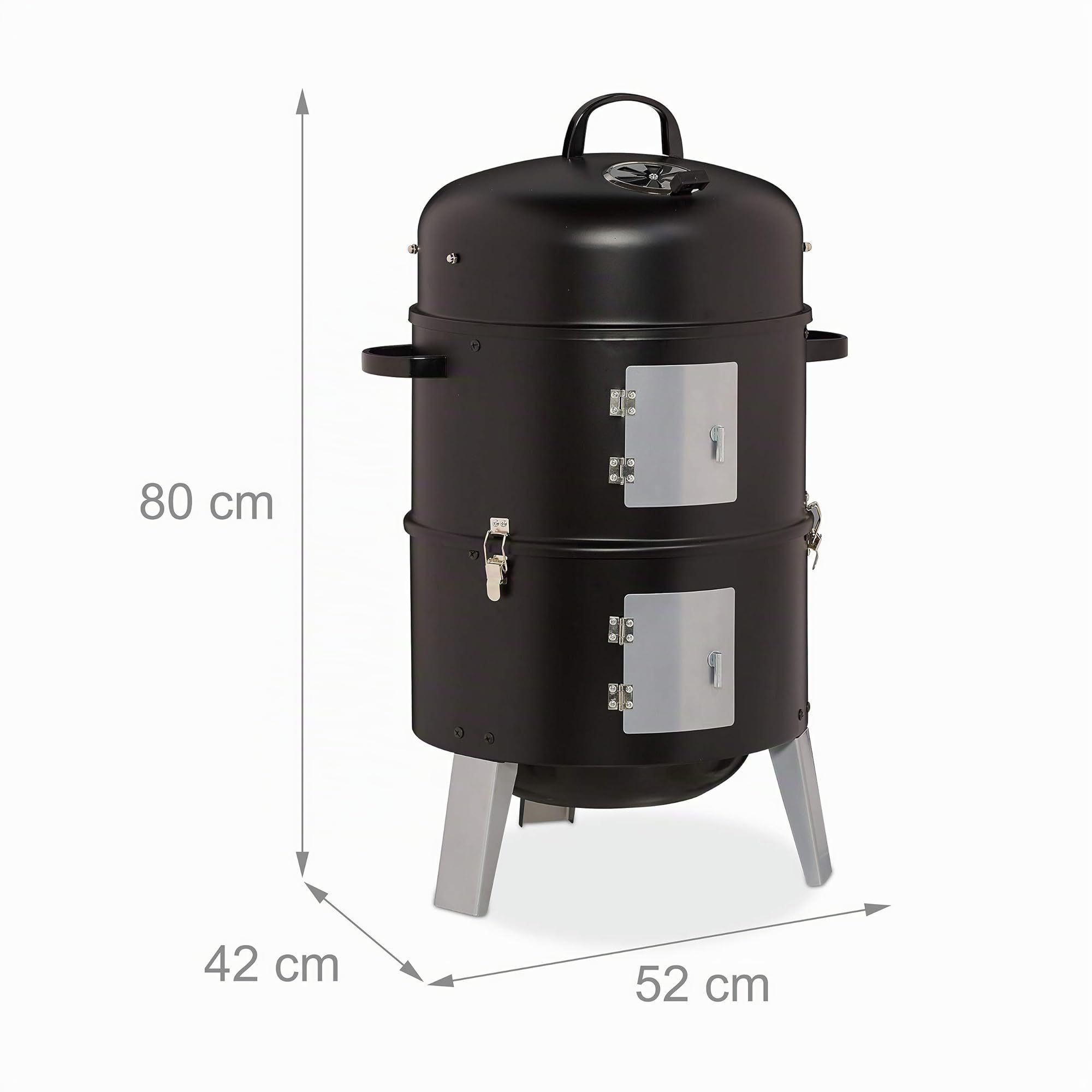 Relaxdays Ahumador Barbacoa 3en1, Barril Asar, Ahumar y Cocinar Carnes, Termómetro y Salida de Aire, ∅40cm, Acero, Negro