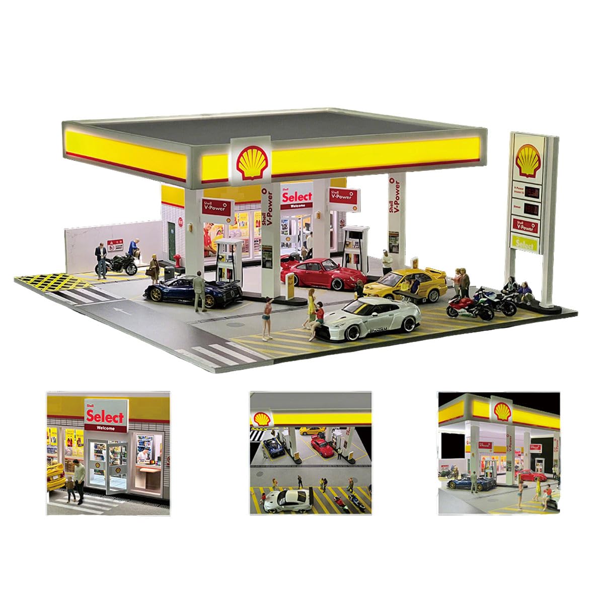 Amazon.co.jp: 1/64スケール シェルガソリンスタンド ジオラマ - LED