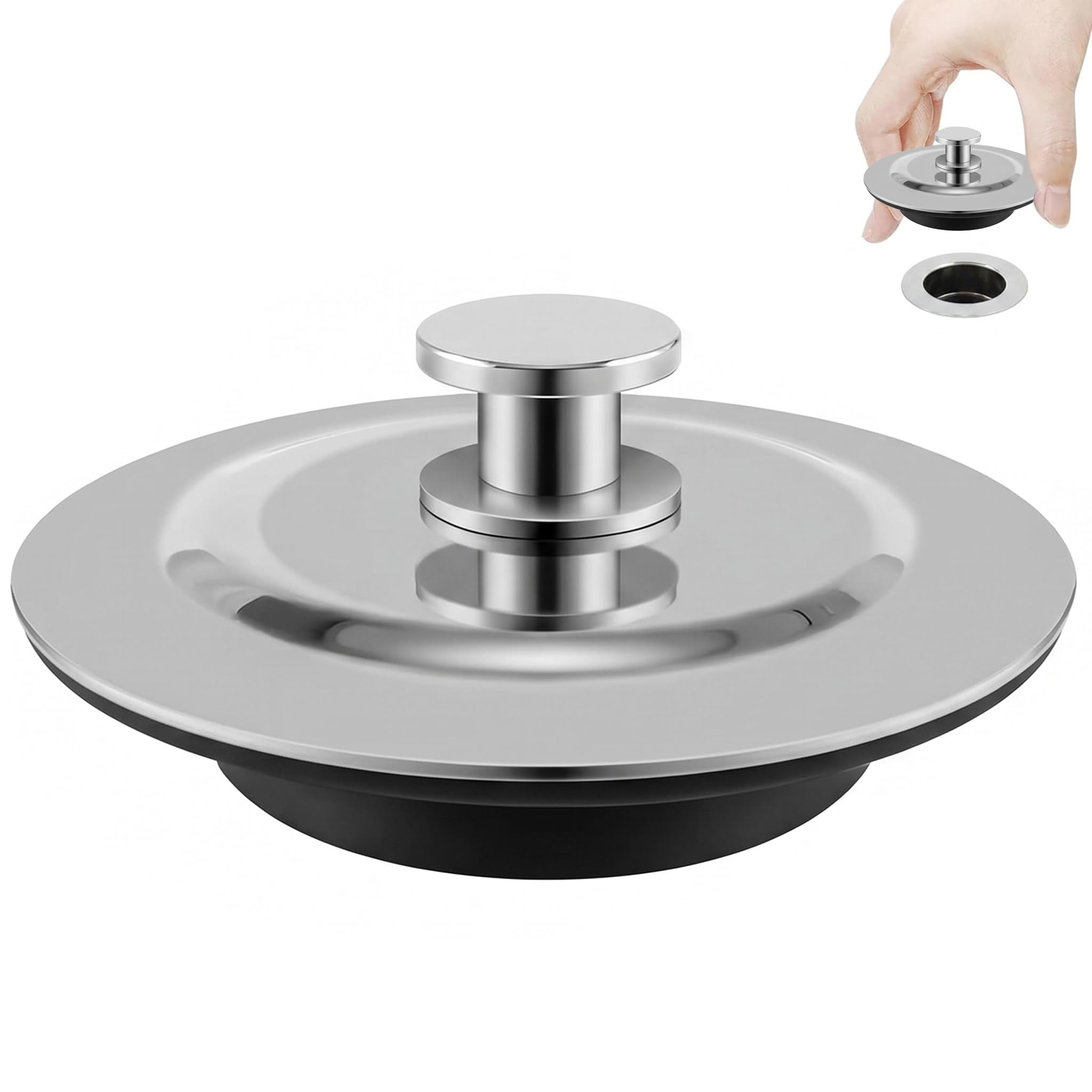 Universal Bath Plug,Bath Plugs for 40-45mm Holes,Stainless Steel Drain Stopper for RV Sink,Kitchen,Bathroom Sink, Bathtub,Anti-Leak Design Durable Replacement Plug,Bathroom Plugs (Black Washer)