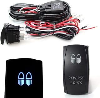 iJDMTOY 2-Output Universal Relay Wiring Harness with Reverse Light Blue LED Light ON/Off Rocker Switch, Compatible with Off-Road LED Light Bar, LED Pod Lights, Aftermarket Fog Lights, Driving Lights